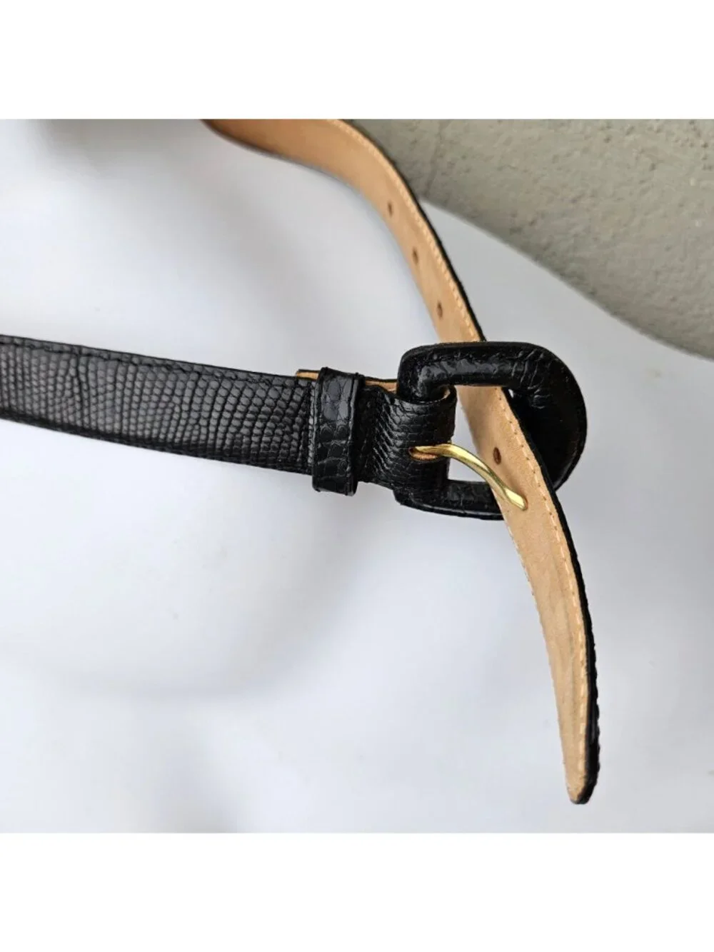 Vintage 80s Nordstrom Black Genuine Lizard Skin Belt Size S 23-27